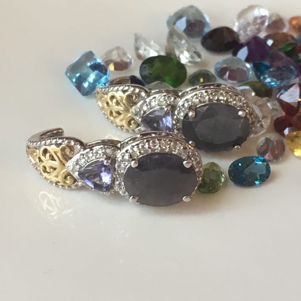 Genuine Silver Sapphire, Iolite, White Topaz 925